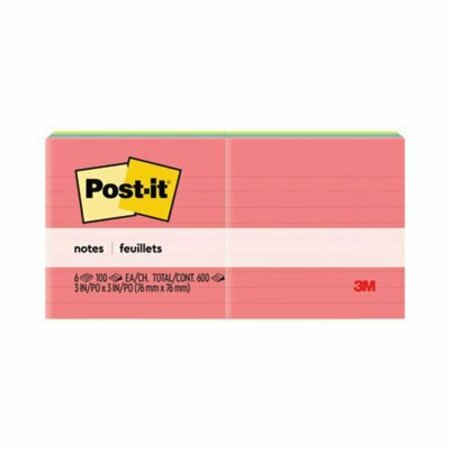 3M Post-it, Original Pads In Cape Town Colors, 3 X 3, Lined, 6PK 6306AN